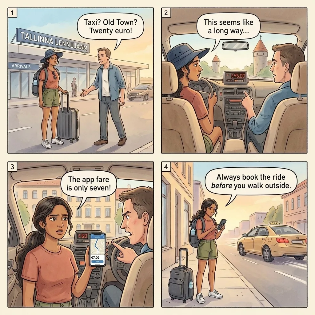 Unlicensed Taxi Overcharge — comic illustration