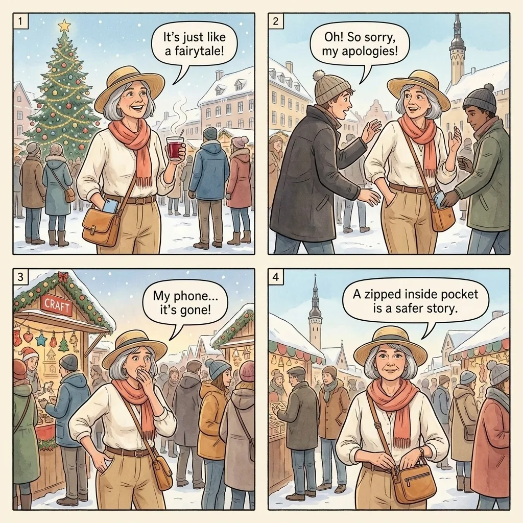Pickpockets in Old Town & During Christmas Market — comic illustration