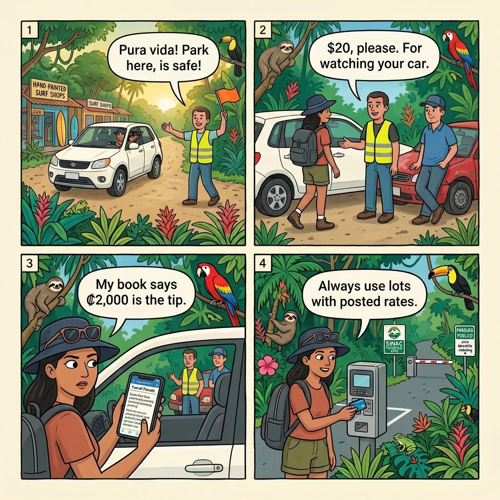 'Guachimán' Yellow-Vest Parking Extortion — comic illustration