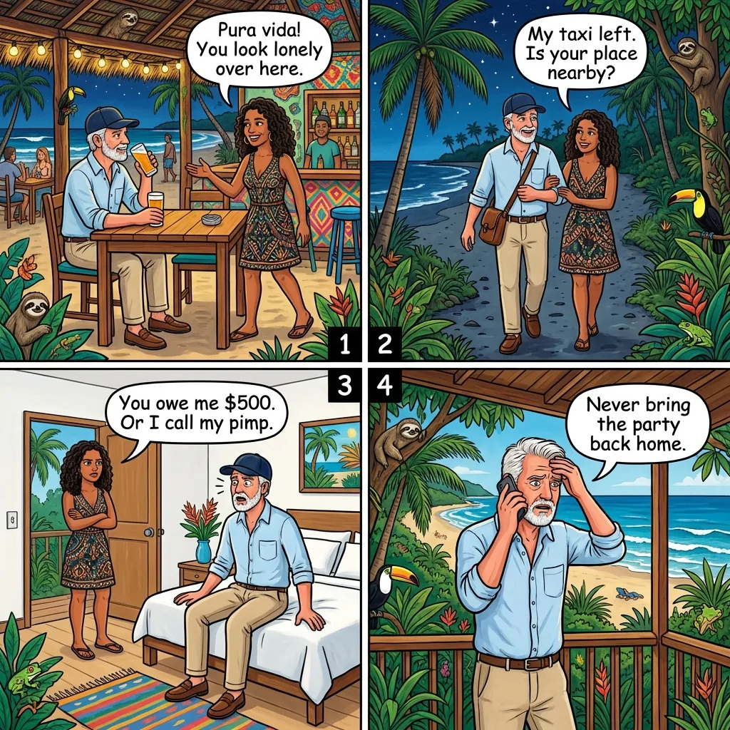 Tamarindo Nightlife Drink-Spiking & Casino Extortion — comic illustration