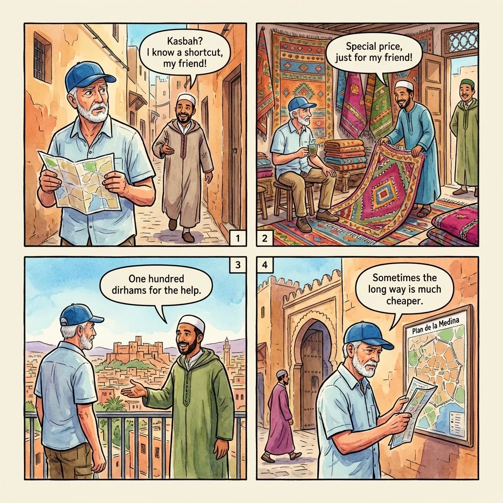 Medina 'Shortcut' Shop Commission Trap — comic illustration