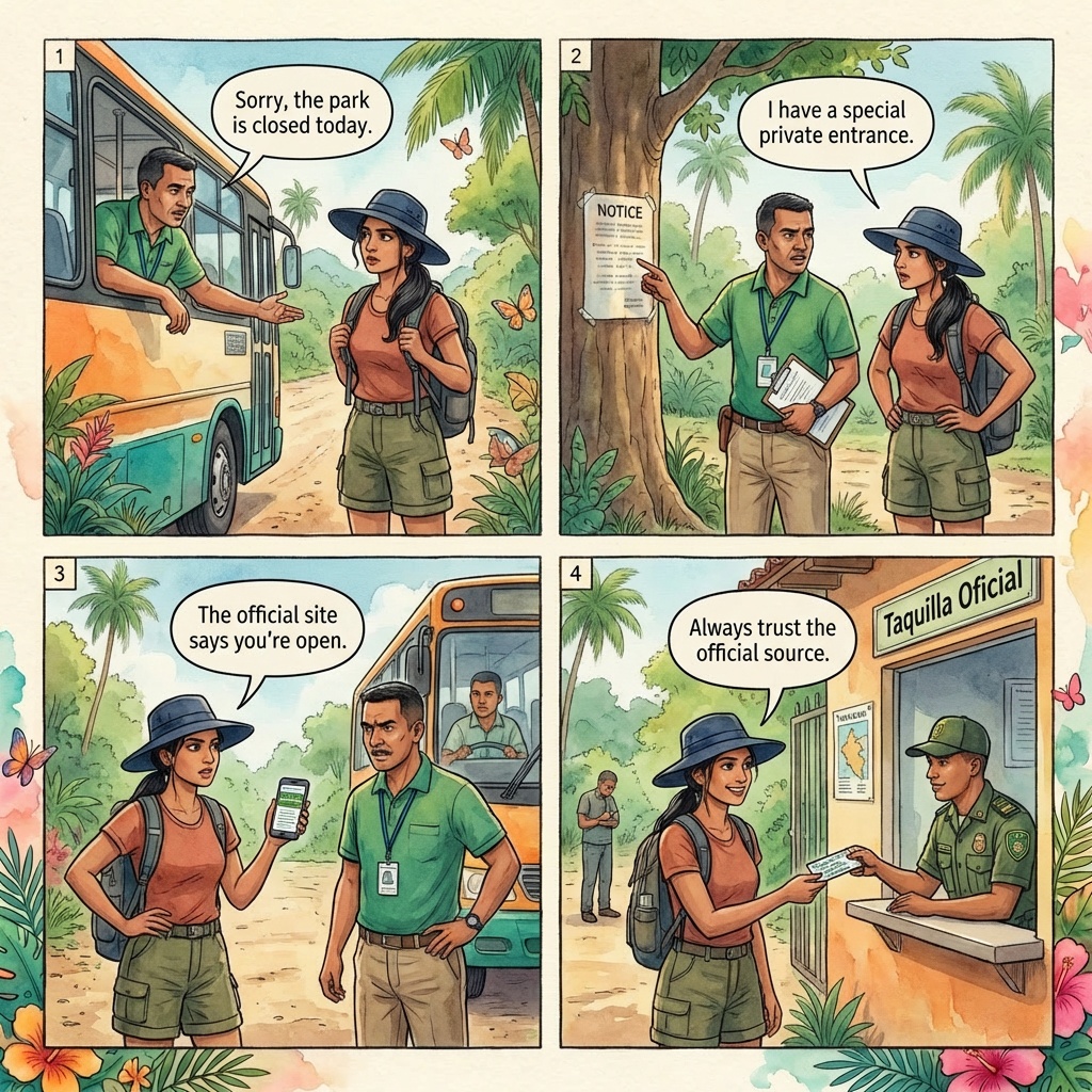 El Zaino Park Closed Today Redirect Scam — comic illustration