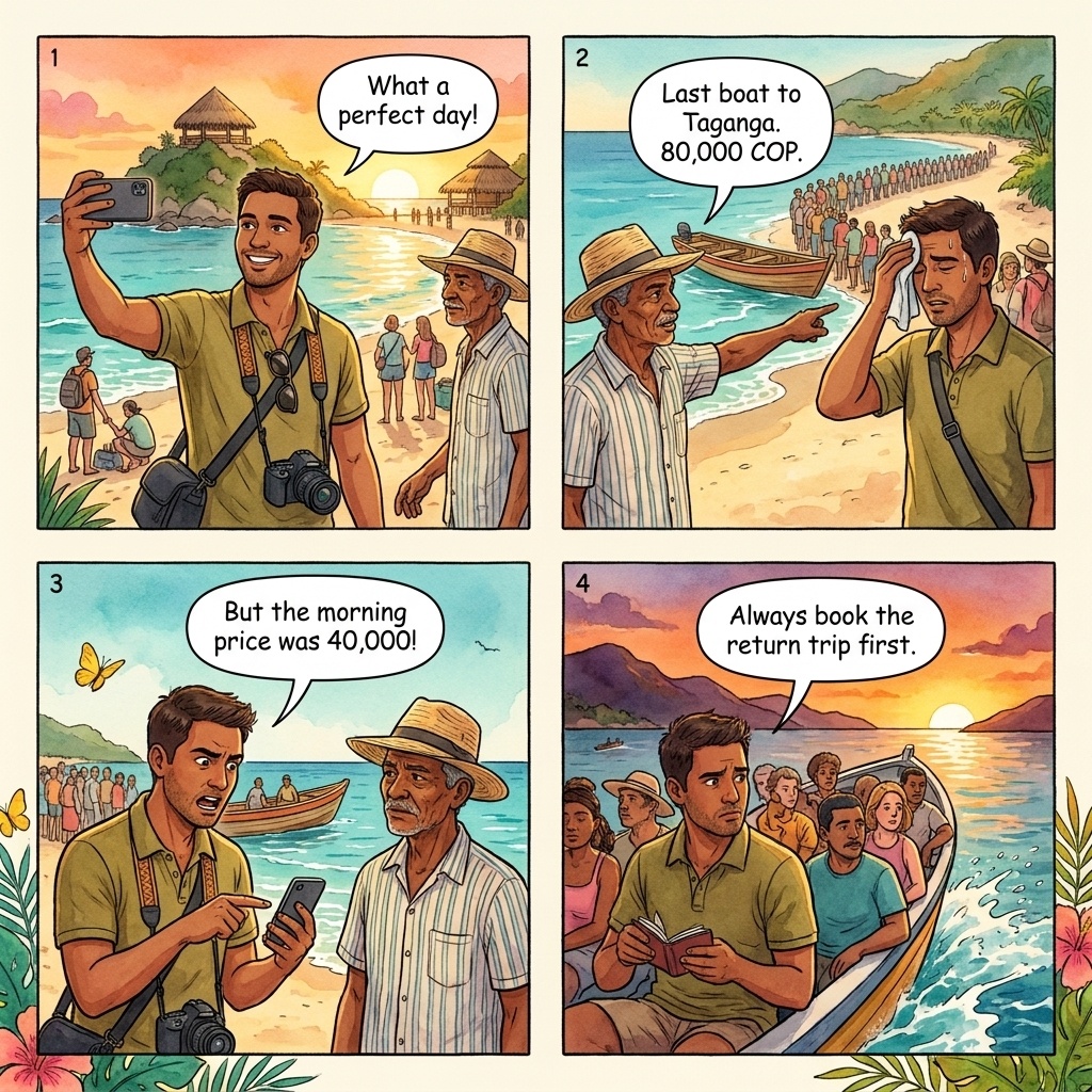 Cabo San Juan Boat Ferry Return Overcharge — comic illustration