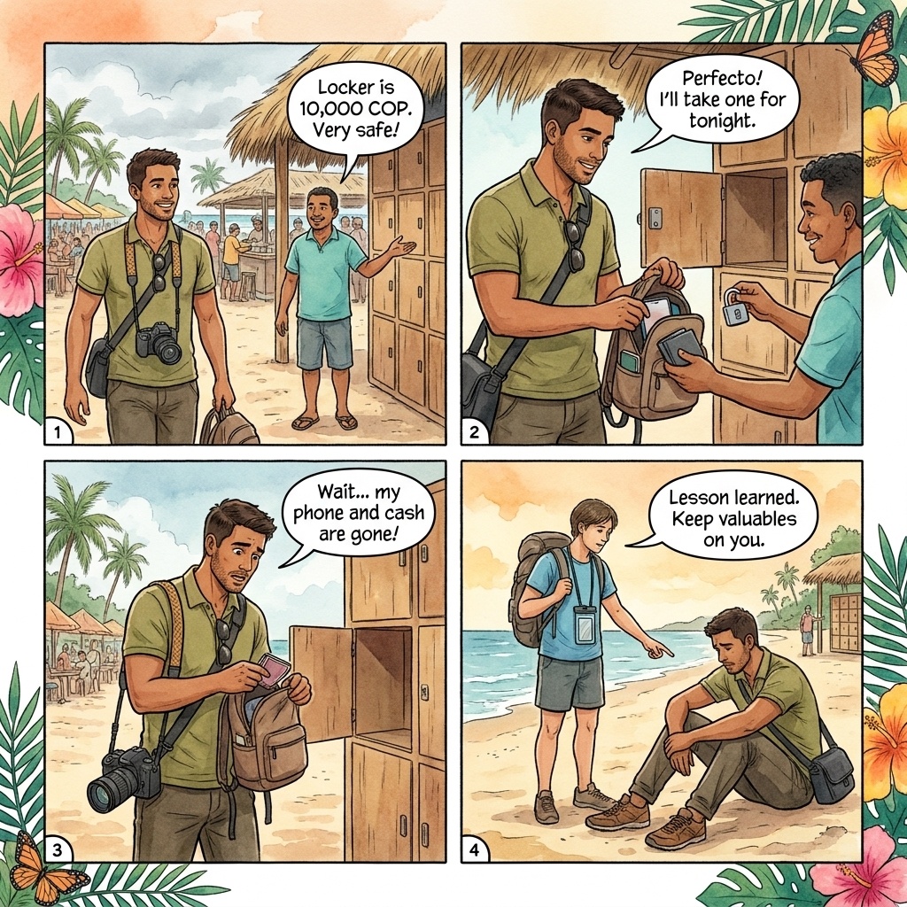 Cabo San Juan Hammock Locker Theft — comic illustration