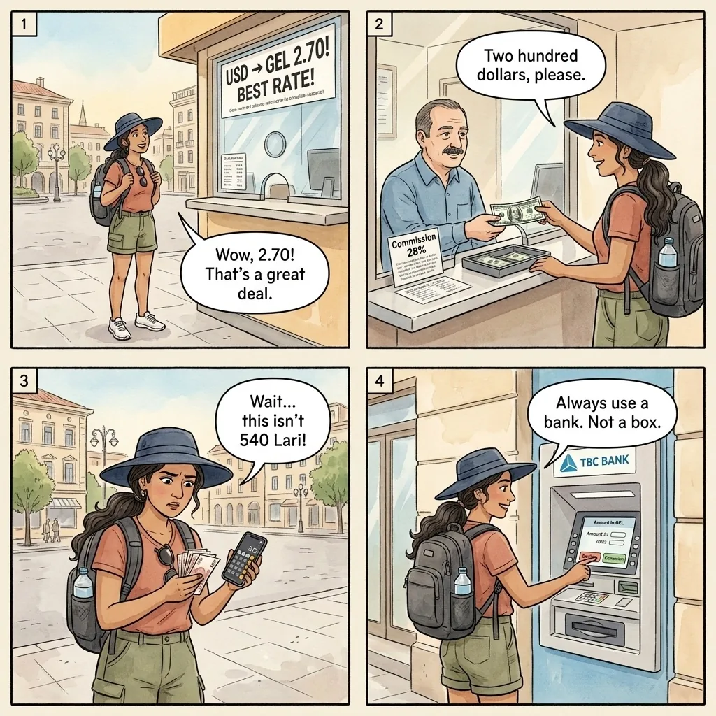 The Liberty Square 28% Hidden-Commission Exchange — comic illustration