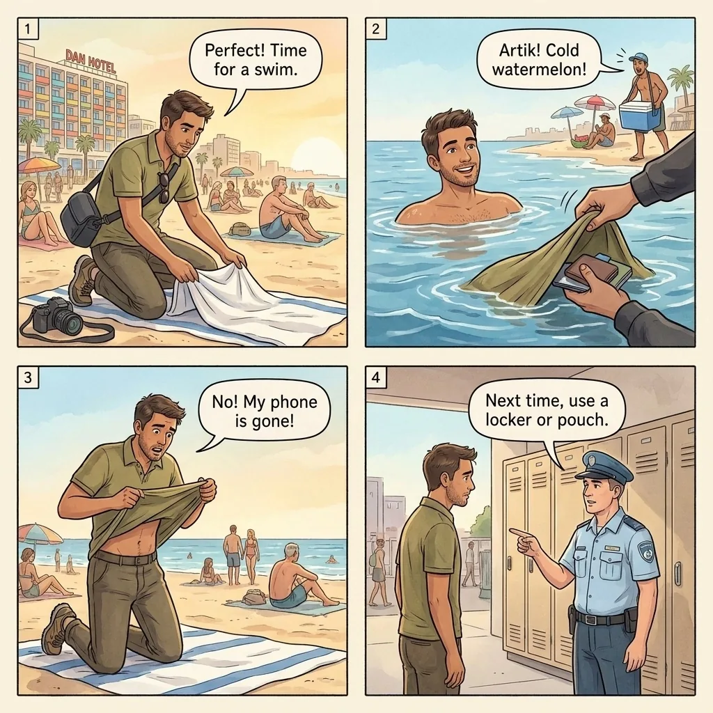 The Gordon Beach Towel Lift — comic illustration