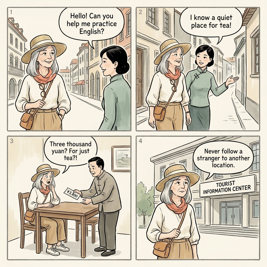 Wudadao Five Avenues and Italian Quarter Tea-House and Bar Bill Inflation — comic illustration