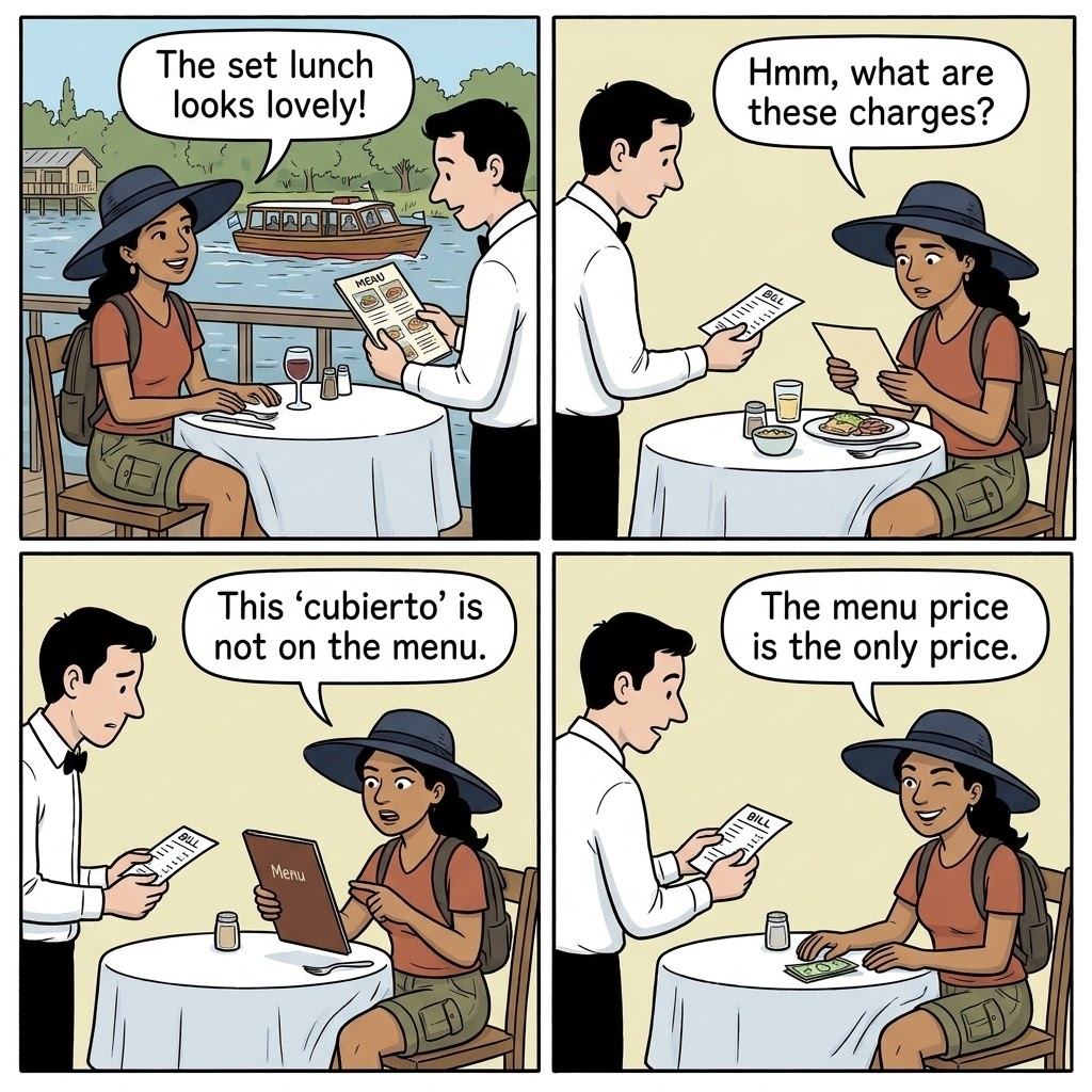 Tigre Restaurant Cubierto & Tourist-Menu Bill-Padding — comic illustration