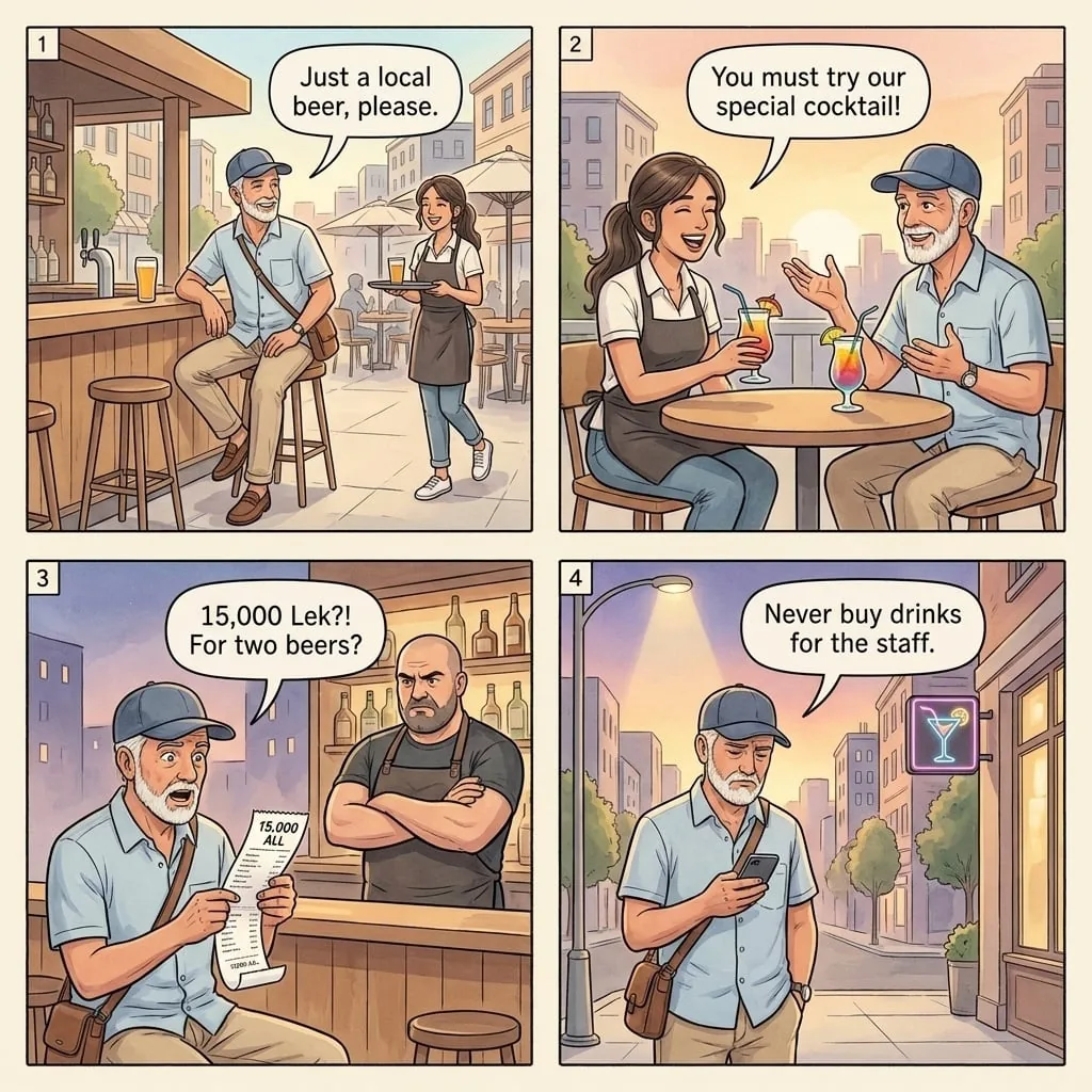 Bar and Cafe Hostess Drink Scam — comic illustration