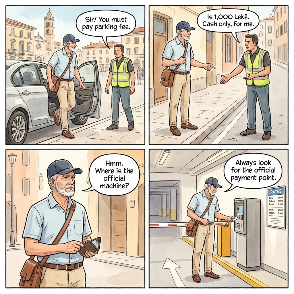 Parking and Traffic Fine Shakedown — comic illustration