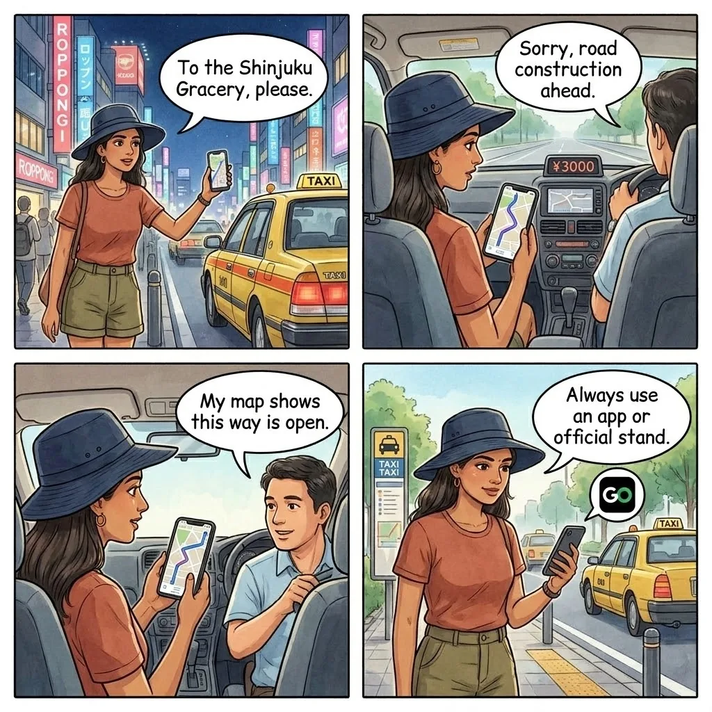 The Tokyo Taxi Nighttime Detour — comic illustration