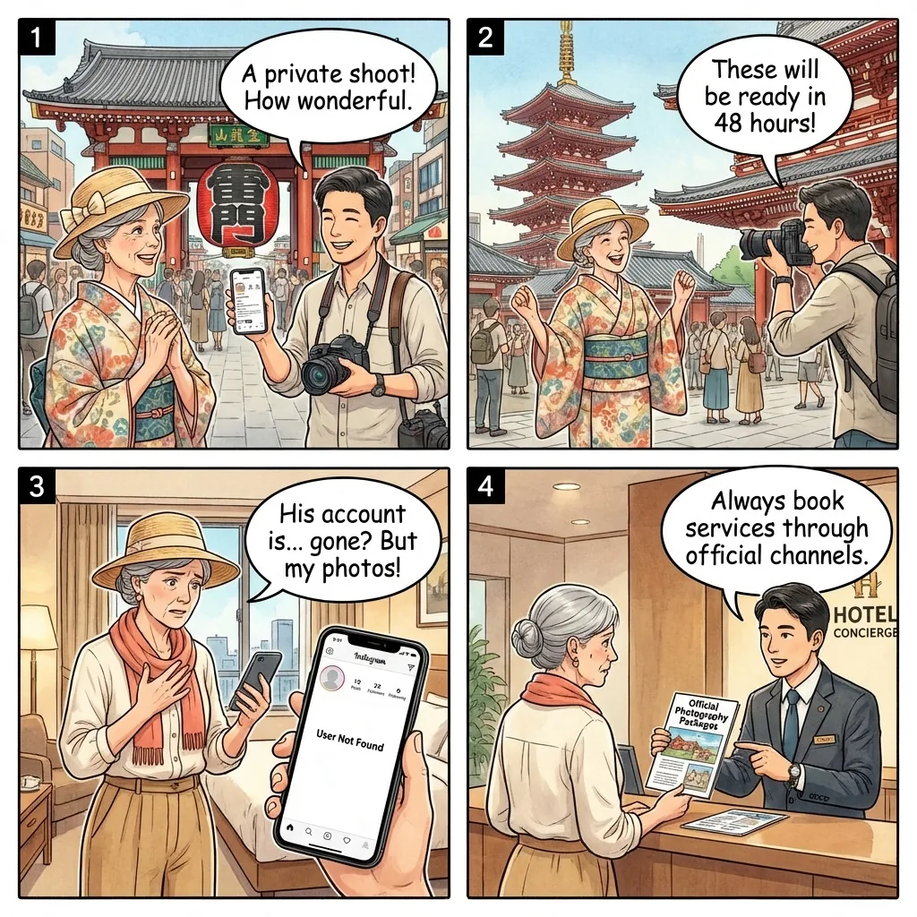 The Tourist-Area Photographer / Guide Deposit Ghost — comic illustration