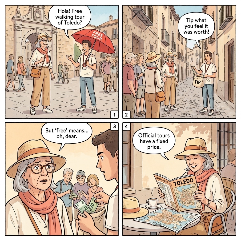 'Free Walking Tour' Guilt-Trip Tip Demands — comic illustration