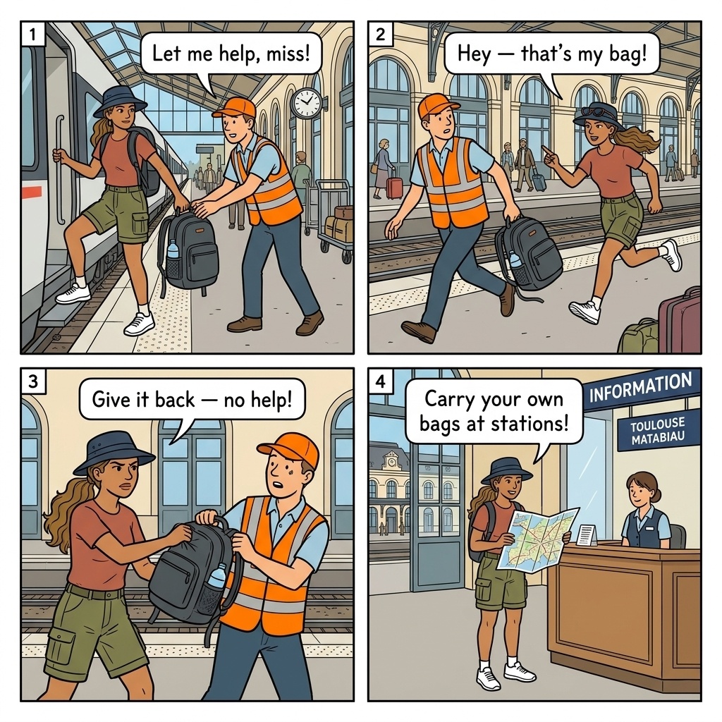 Gare Matabiau Train Station Theft — comic illustration