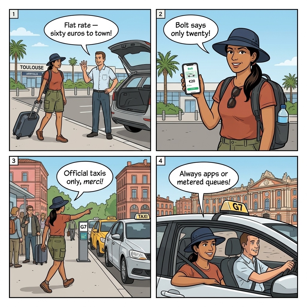 Taxi Overcharging and Scams — comic illustration