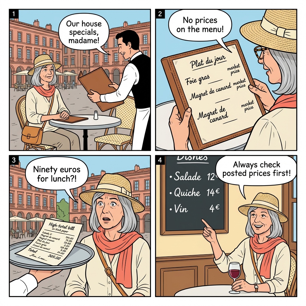 Restaurant Tourist Trap Menu Scam — comic illustration