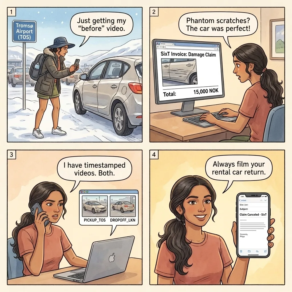 SixT Rental Car Phantom Damage Charges — comic illustration