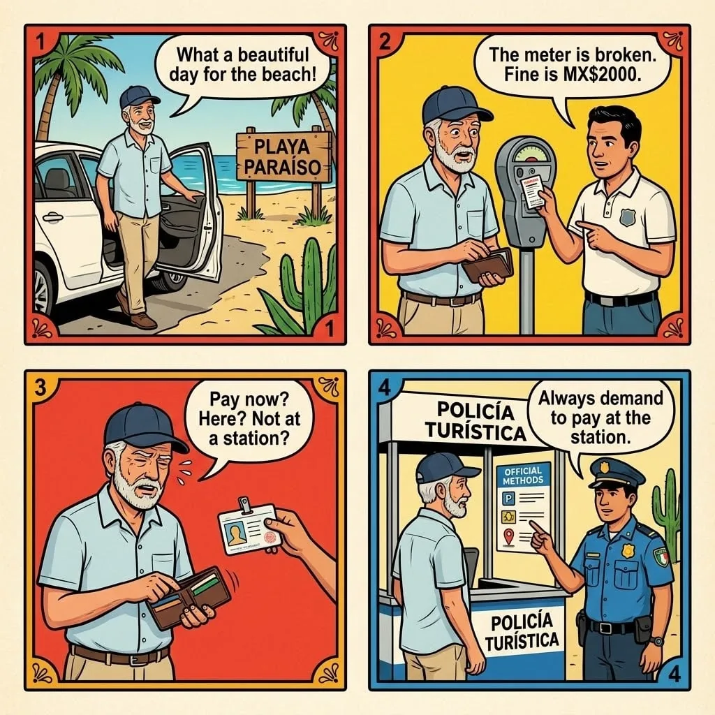 Beach Road 'Broken Meter' Parking Trap — comic illustration