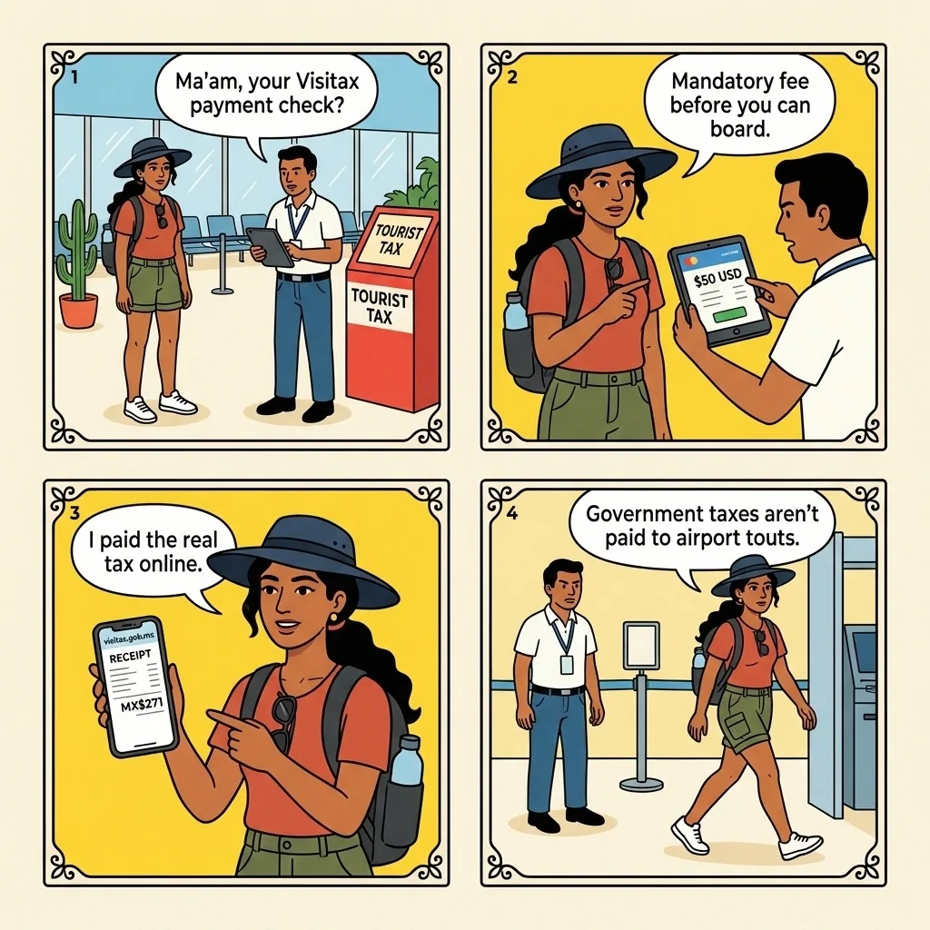 TQO Airport 'Tourism Tax' Shake-Down — comic illustration