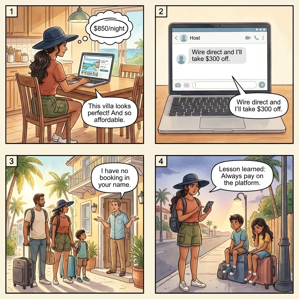 The Grace Bay Fake Vacation-Rental Listing — comic illustration