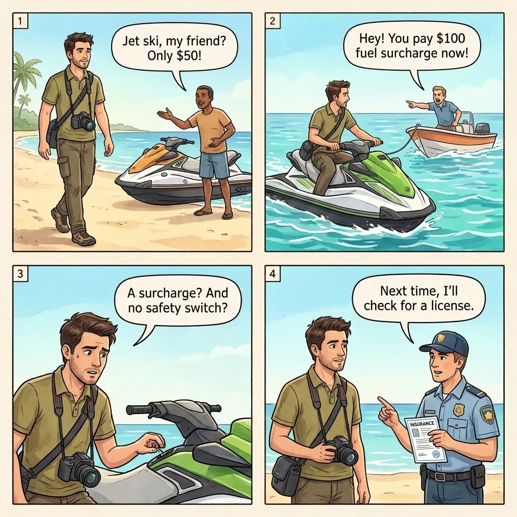 The TCI Unlicensed Water-Sports Operator — comic illustration