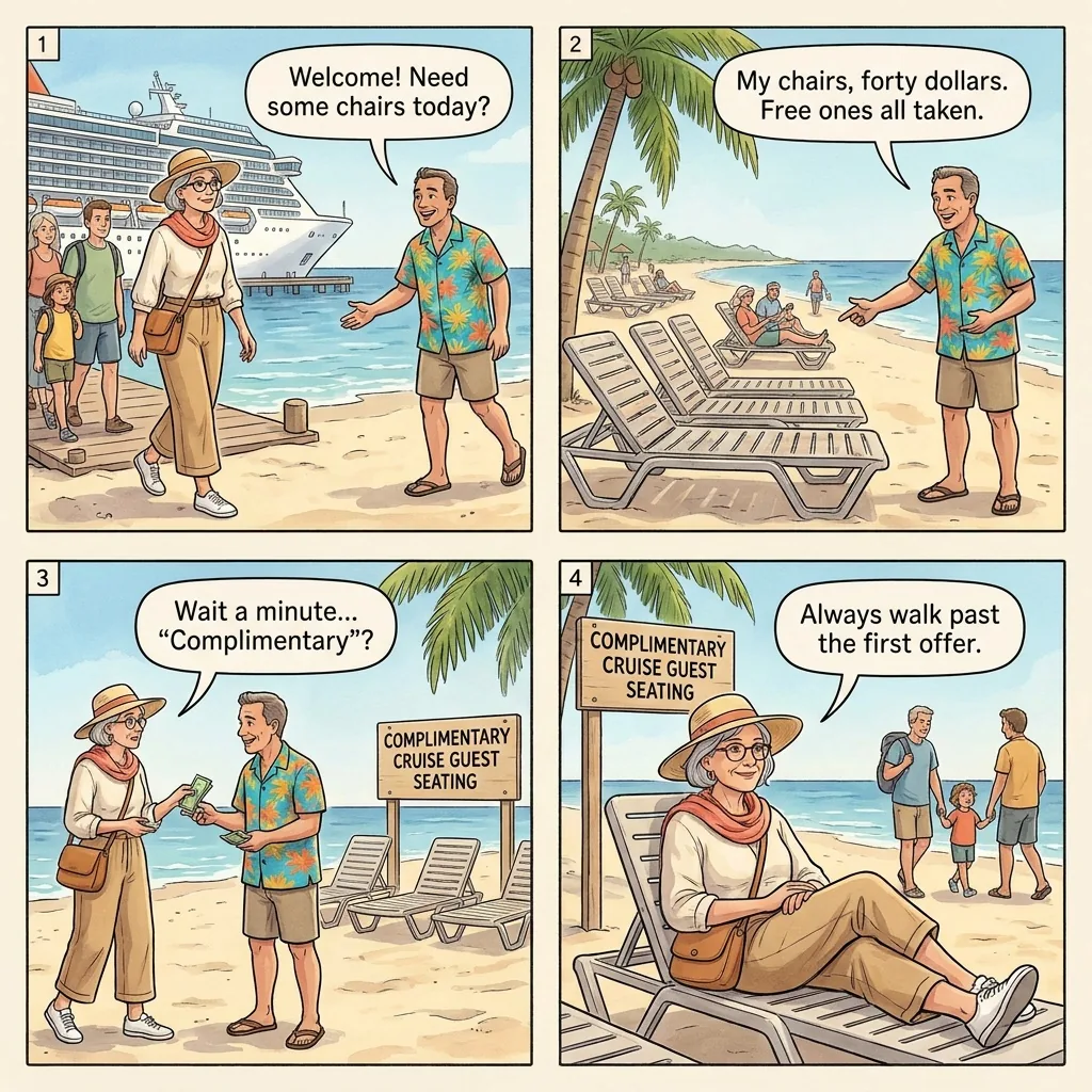 The Grand Turk Cruise-Port Beach-Chair Pirate — comic illustration