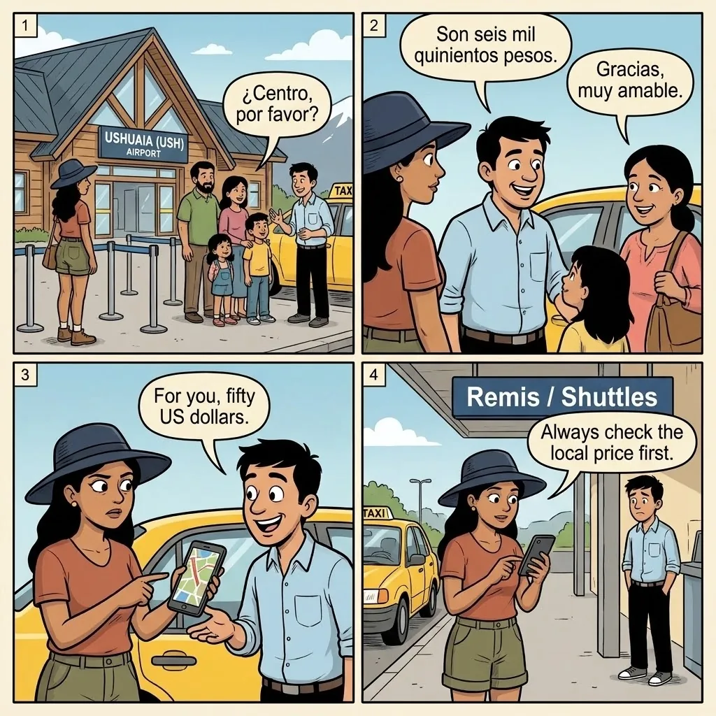 USH Airport Taxi Dual-Pricing Scam — comic illustration