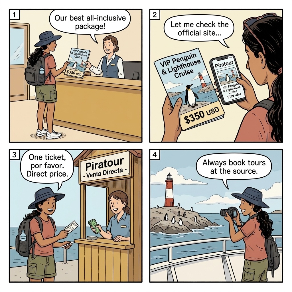 Piratour Penguin Walk & Beagle Channel Tour Markups — comic illustration