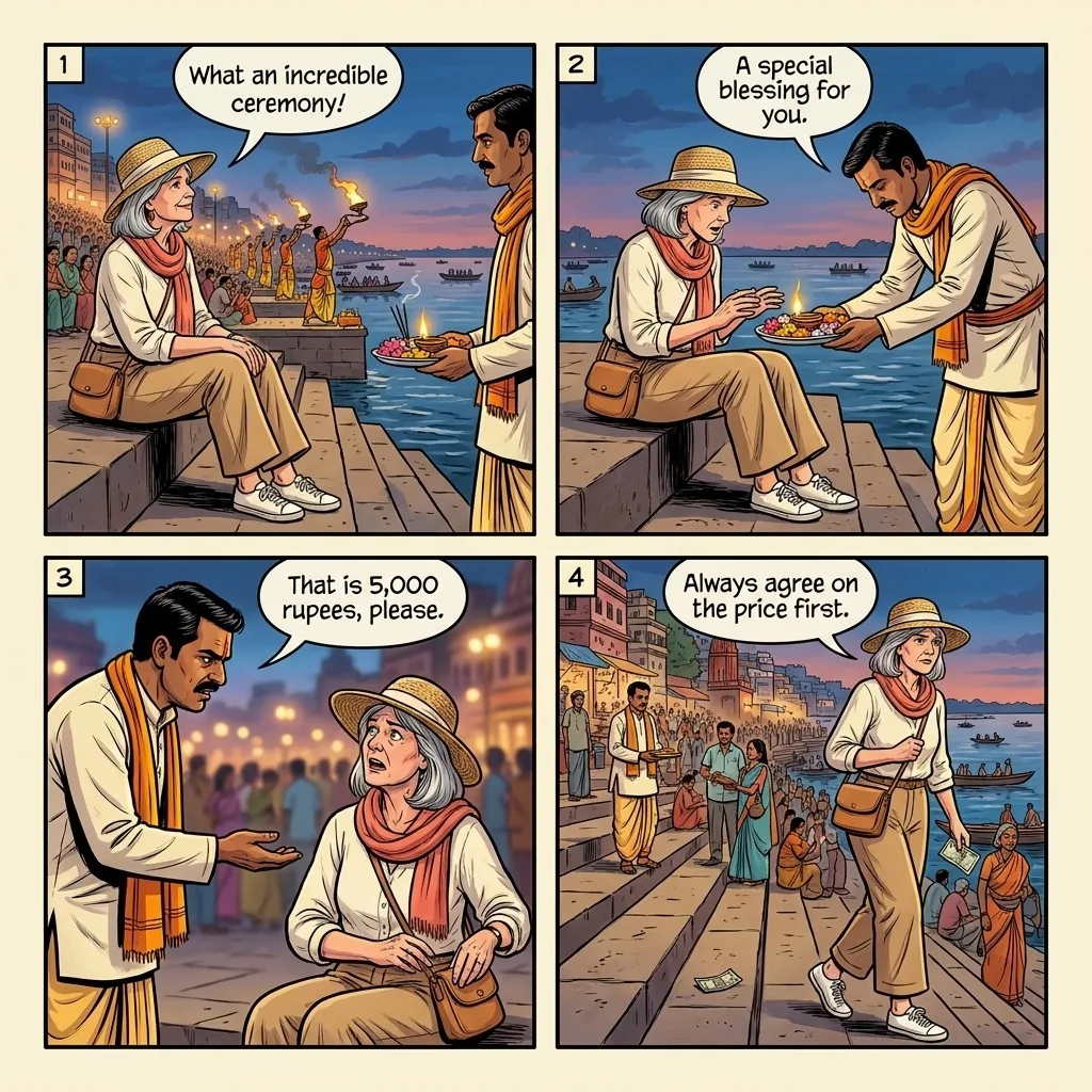 The Ganga Offering Shake-Down — comic illustration