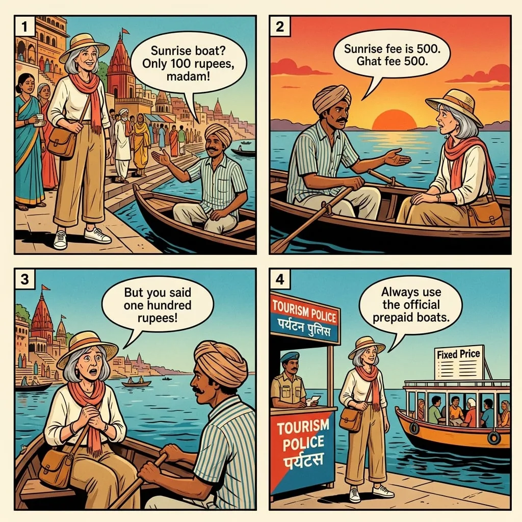 The Ganges Sunrise Boat Ride Price Inflation — comic illustration