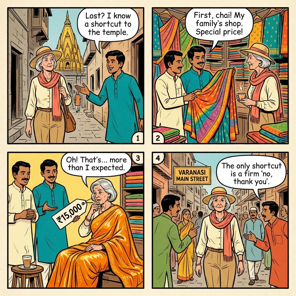 The Vishwanath Lanes Silk Shop Detour — comic illustration