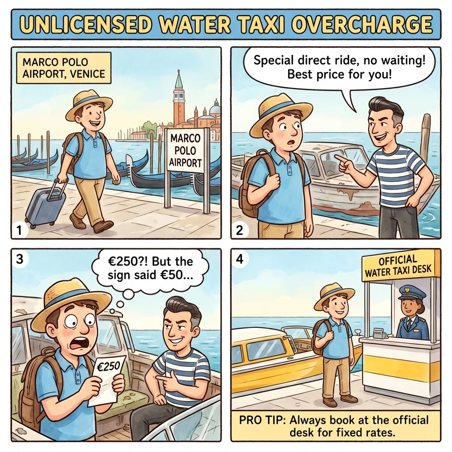 Unlicensed Water Taxi Overcharge — comic illustration