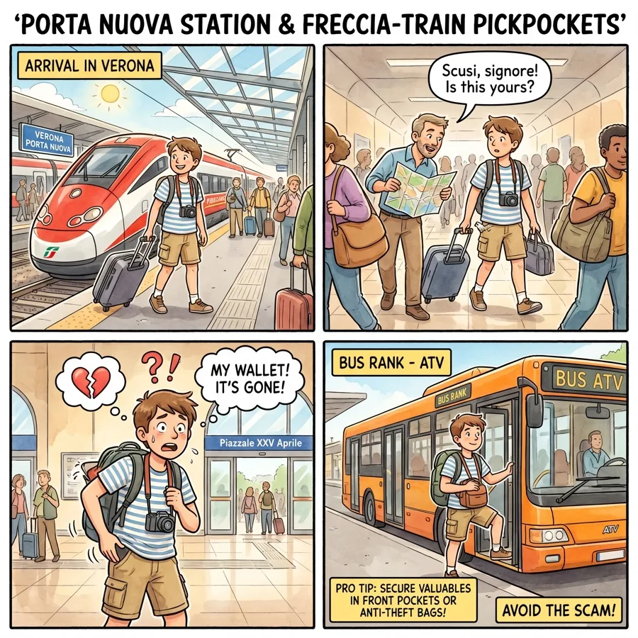 Porta Nuova Station & Freccia-Train Pickpockets — comic illustration