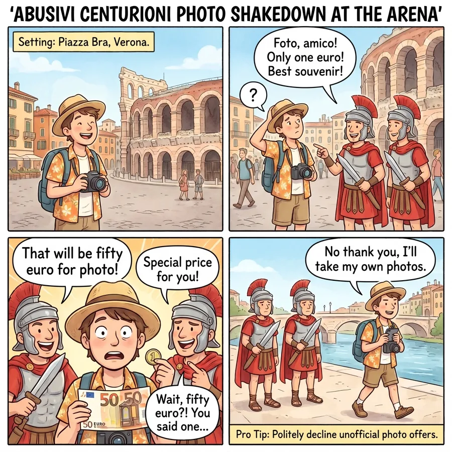 Abusivi Centurioni Photo Shakedown at the Arena — comic illustration