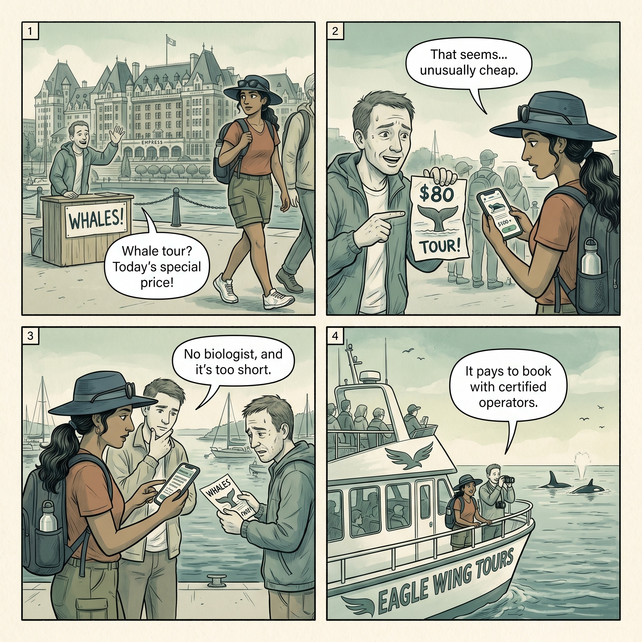 Inner Harbour Whale-Watching Operator Variance & Safety Concerns — comic illustration
