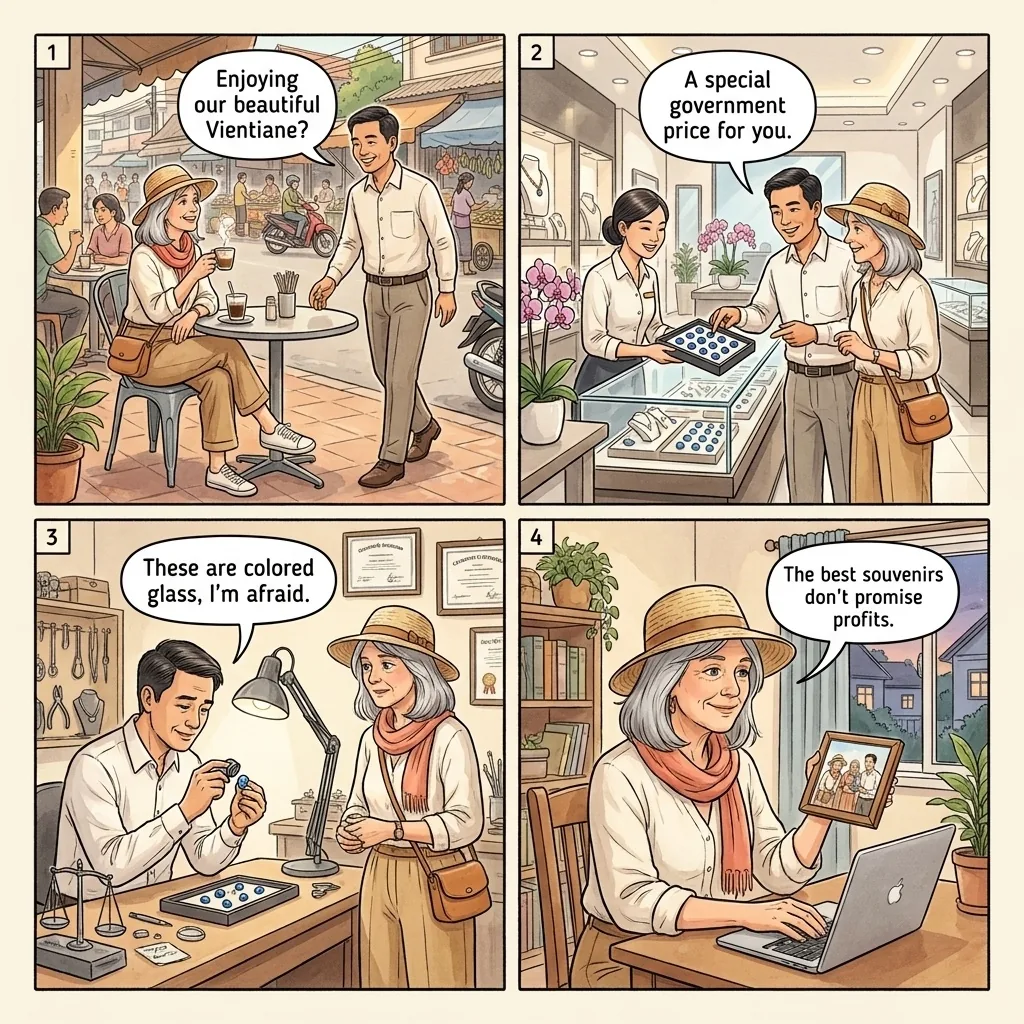 Gem / Jewelry Investment Scam — comic illustration
