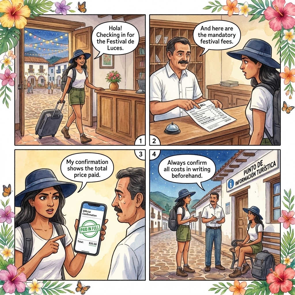 Festival de Luces & Cometas Lodging Markup — comic illustration
