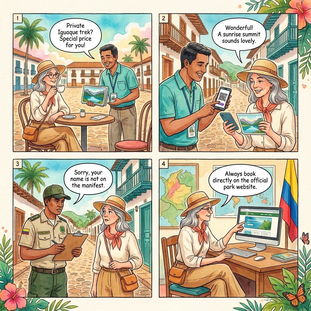 Iguaque & Pozos Azules Fake-Guide & Fake-Entrance Trap — comic illustration