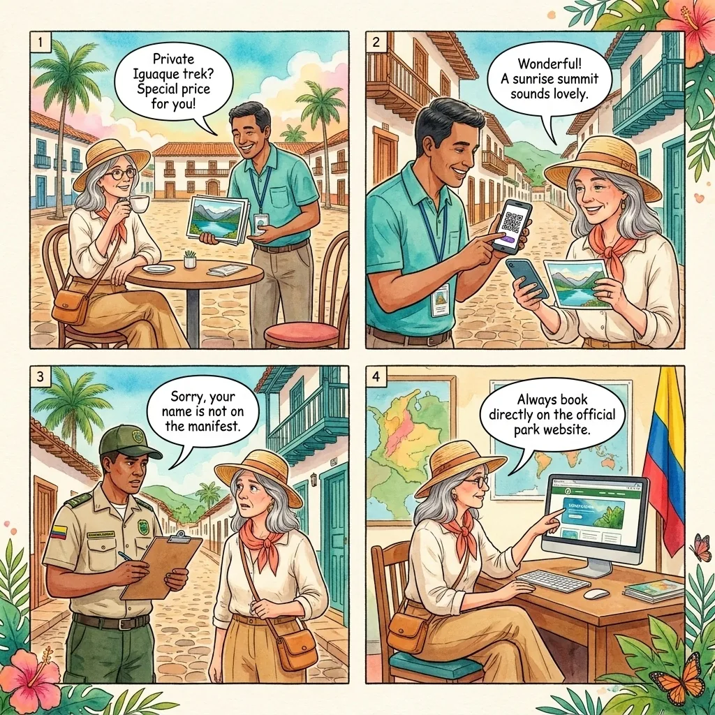 Iguaque & Pozos Azules Fake-Guide & Fake-Entrance Trap — comic illustration