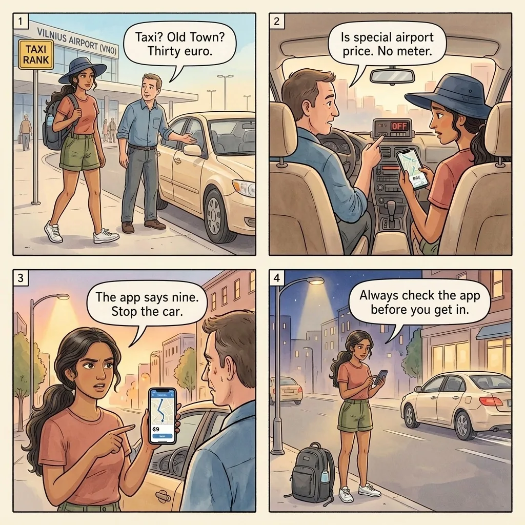The Vilnius Airport Unmetered Taxi Quote — comic illustration