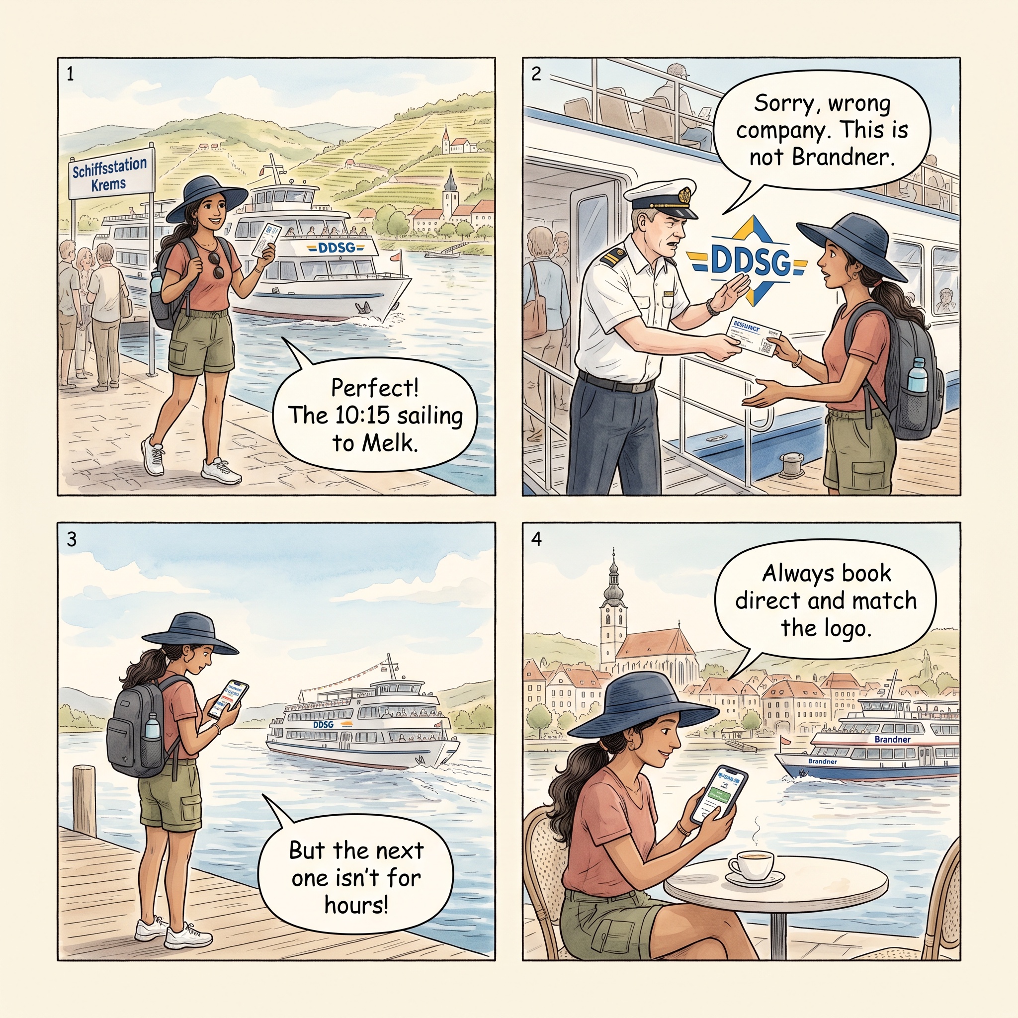 Wrong-Boat Ticket Between Krems and Melk — comic illustration