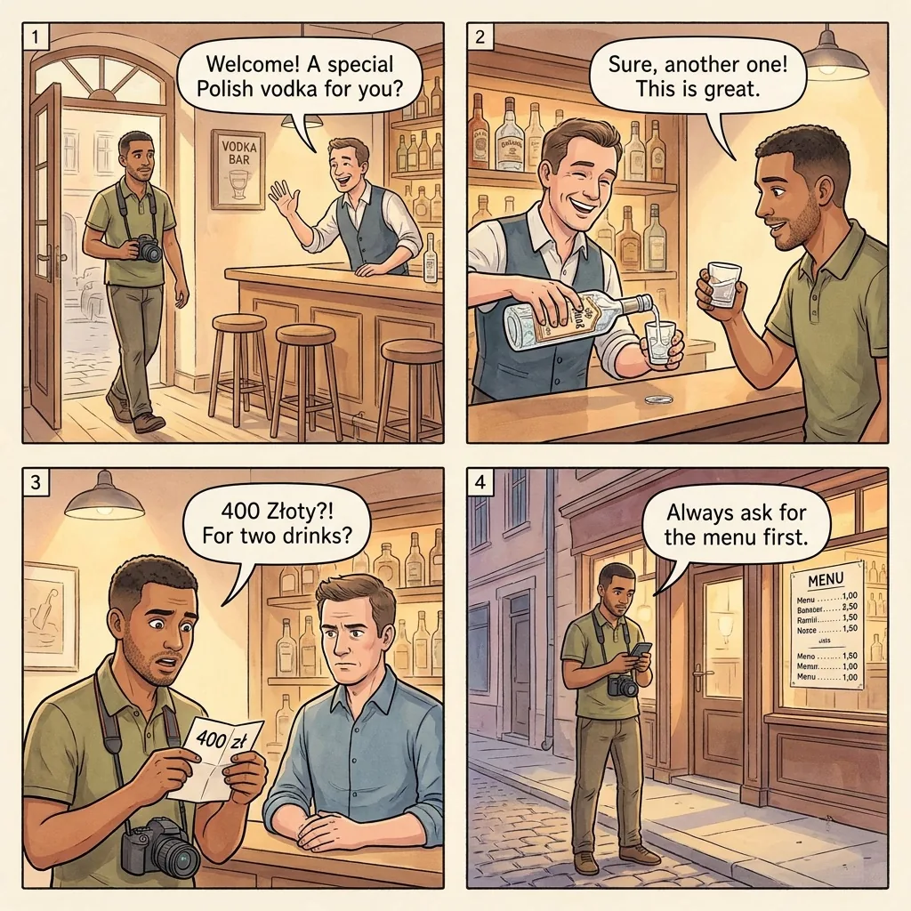 Overpriced 'No Menu' Bar — comic illustration