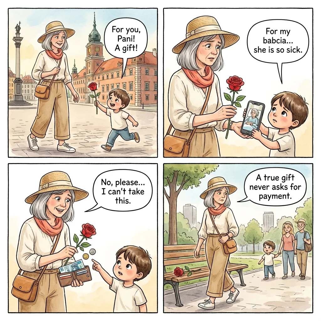 Flower / Gift Then Demand Money — comic illustration