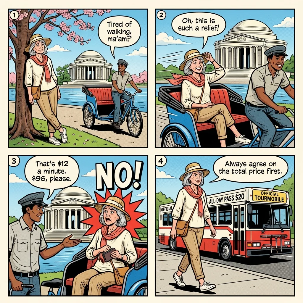 Unlicensed Pedicab Price Gouging — comic illustration