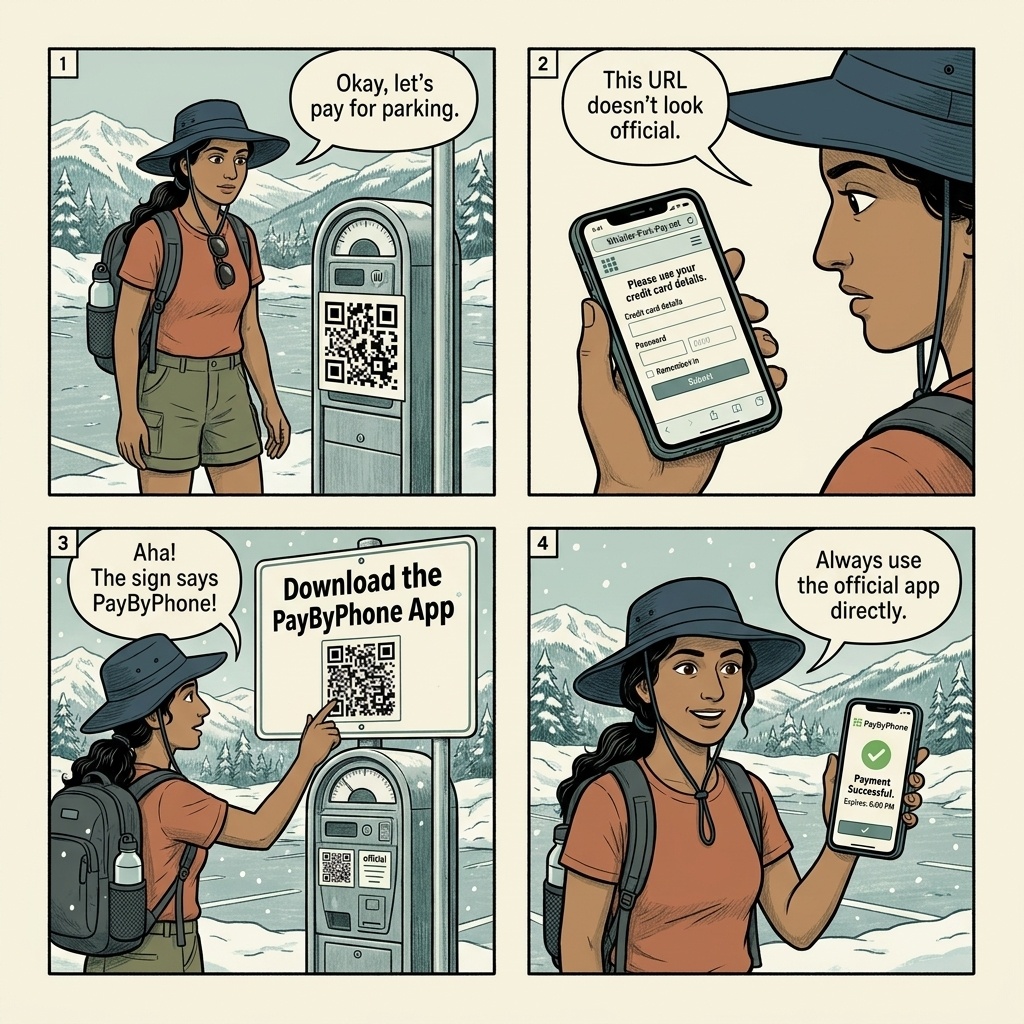Fraudulent Parking QR Code Stickers — comic illustration