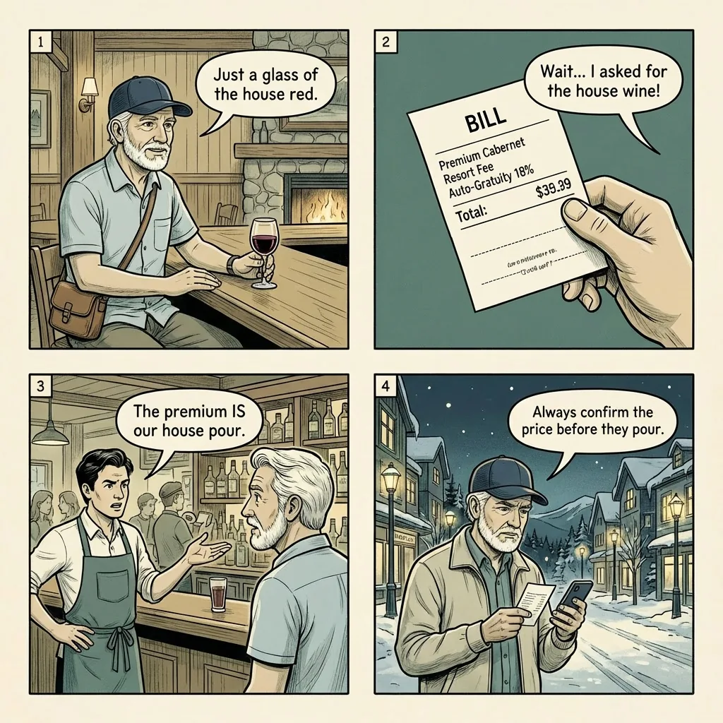 Whistler Restaurant 'Subtle' Bill-Padding Scam — comic illustration