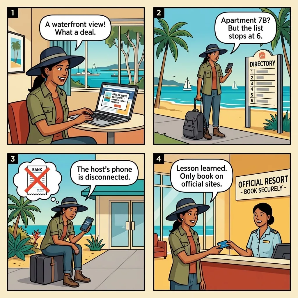 Fake Whitsundays / Airlie Beach Short-Stay Rental Listing — comic illustration