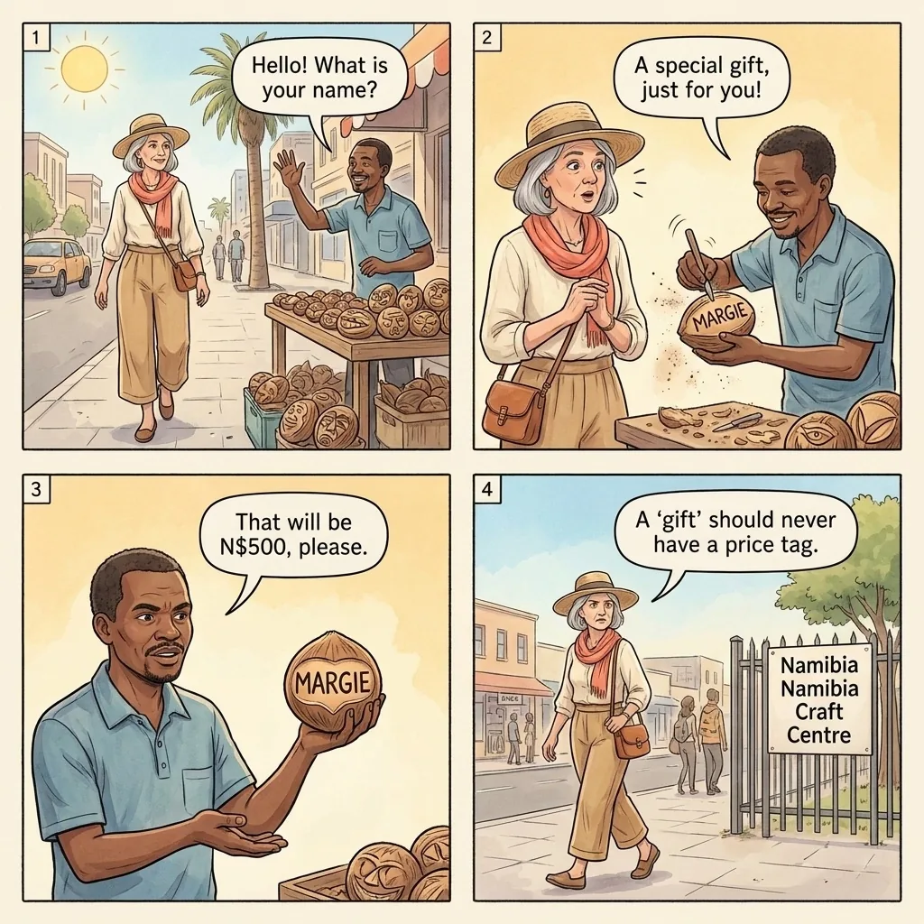 The Independence Avenue Palm-Nut Name Carving — comic illustration