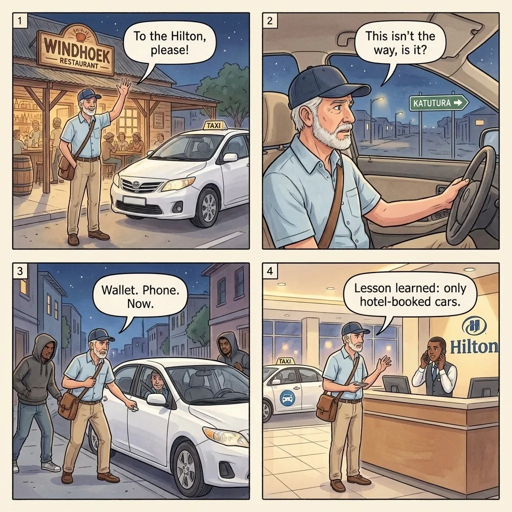 The Windhoek Unmarked-Taxi Katutura Diversion — comic illustration
