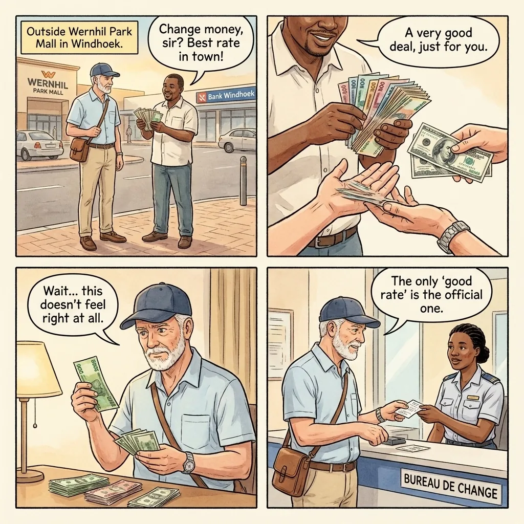 The Wernhil Park Street-Changer Counterfeit Swap — comic illustration